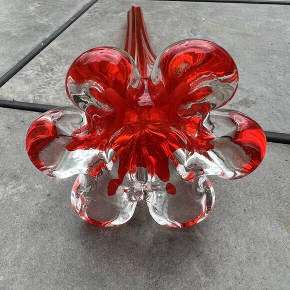 Vintage 11” Rare Elephant Bud Glass Vase Red Clear Metallic Fancy - Picture 6 of 7